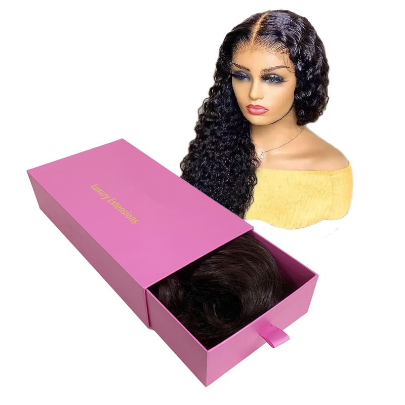 Custom Luxury Hair Boxes Rigid Cardboard Drawer Gift Box Women Hair Extension Package Wholesale Hair Packaging Boxes