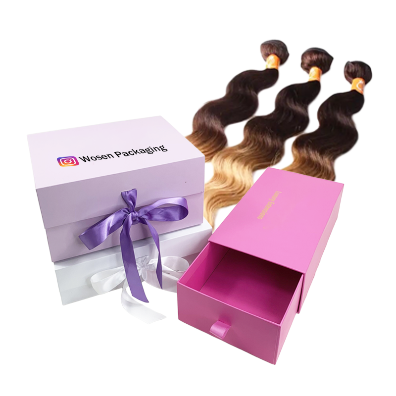 Custom Luxury Hair Boxes Rigid Cardboard Drawer Gift Box Women Hair Extension Package Wholesale Hair Packaging Boxes