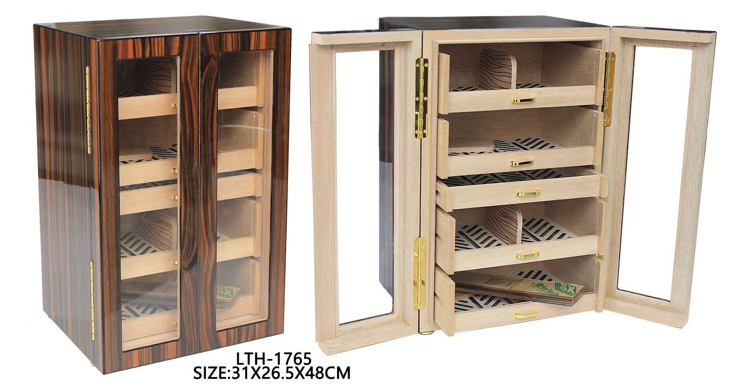 American style double door high quality glass door small cigar humidor cabinet