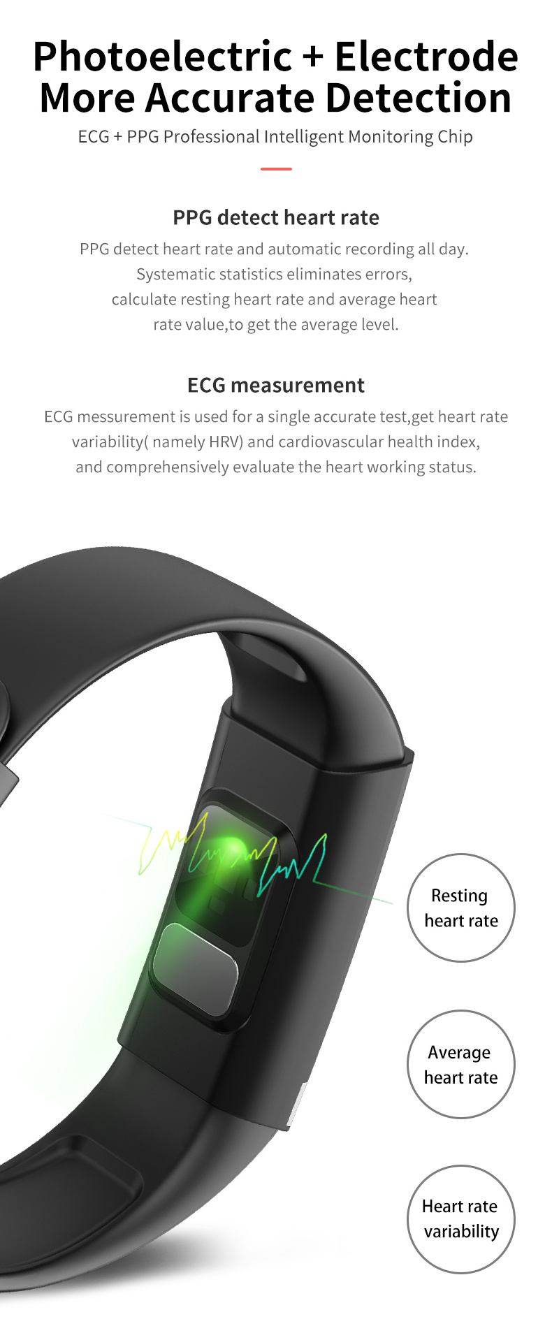 V19 ECG PPG smart watch  with blood pressure and heart rate smart bracelet OEM bt 4.0 smart watch bracelet CE ROHS