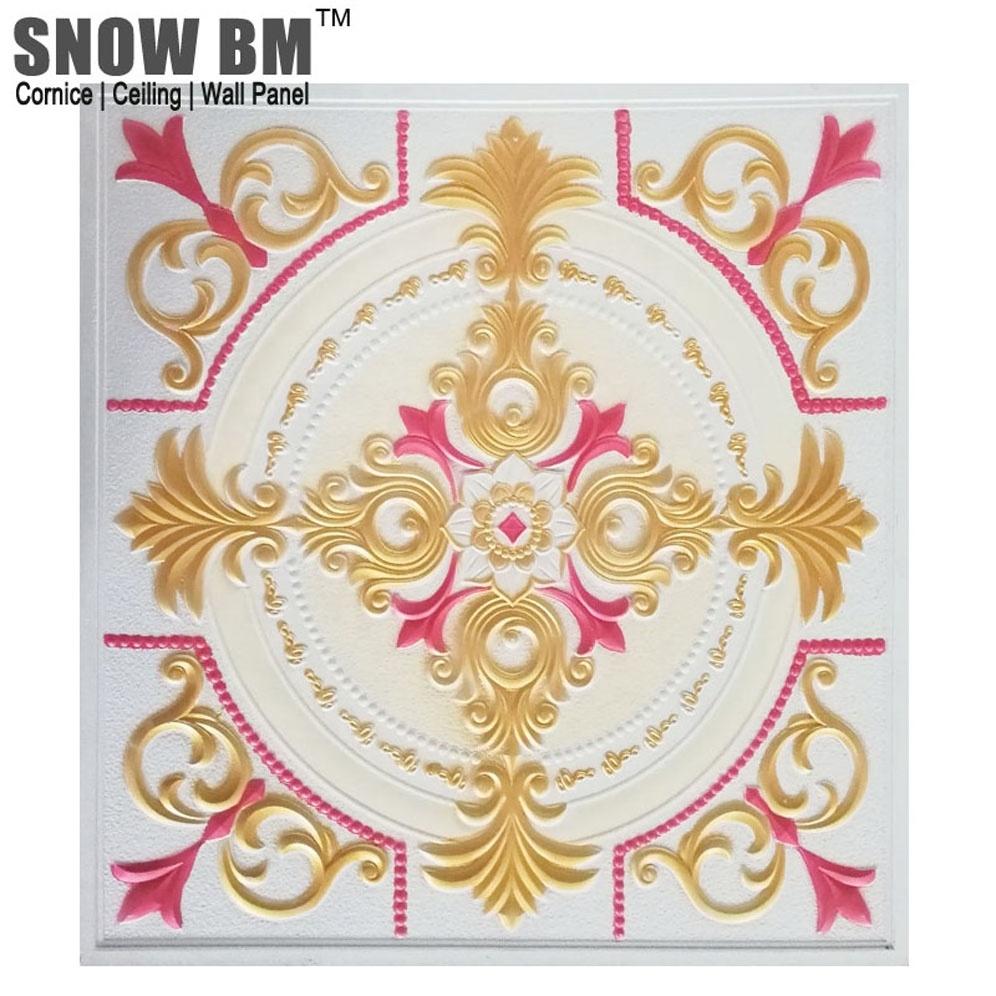 High quality with smoke-proof moisture-resistance flower design artistic style gold gypsum ceiling tile