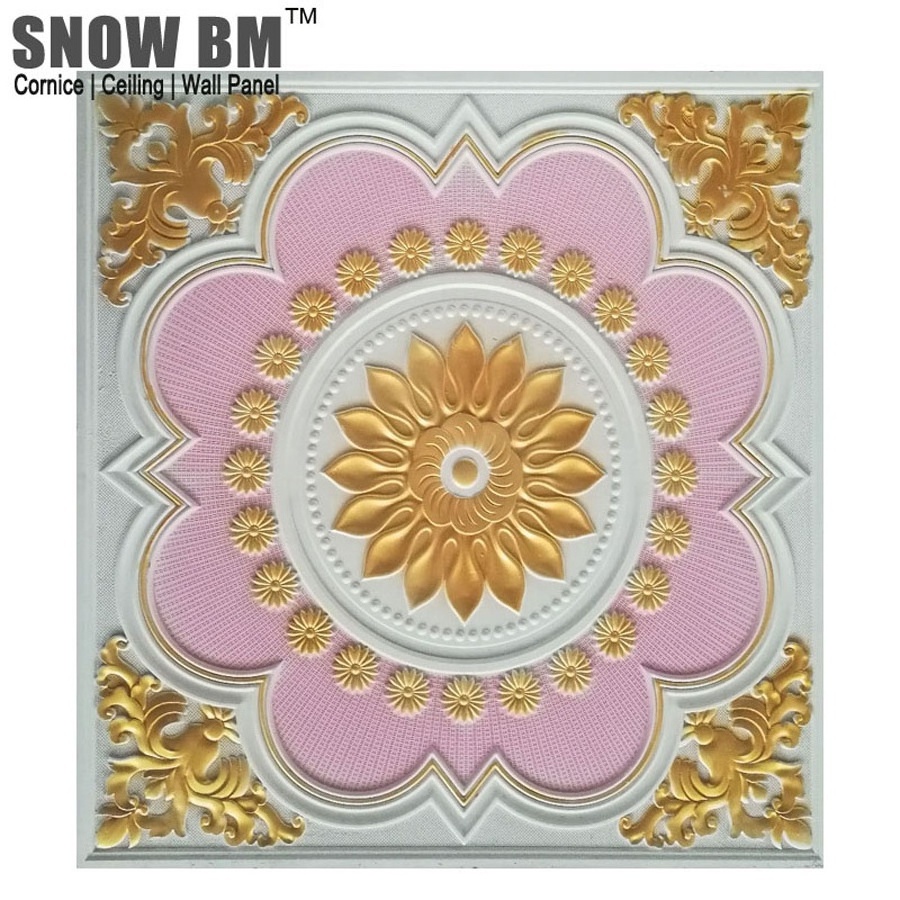 High quality with smoke-proof moisture-resistance flower design artistic style gold gypsum ceiling tile