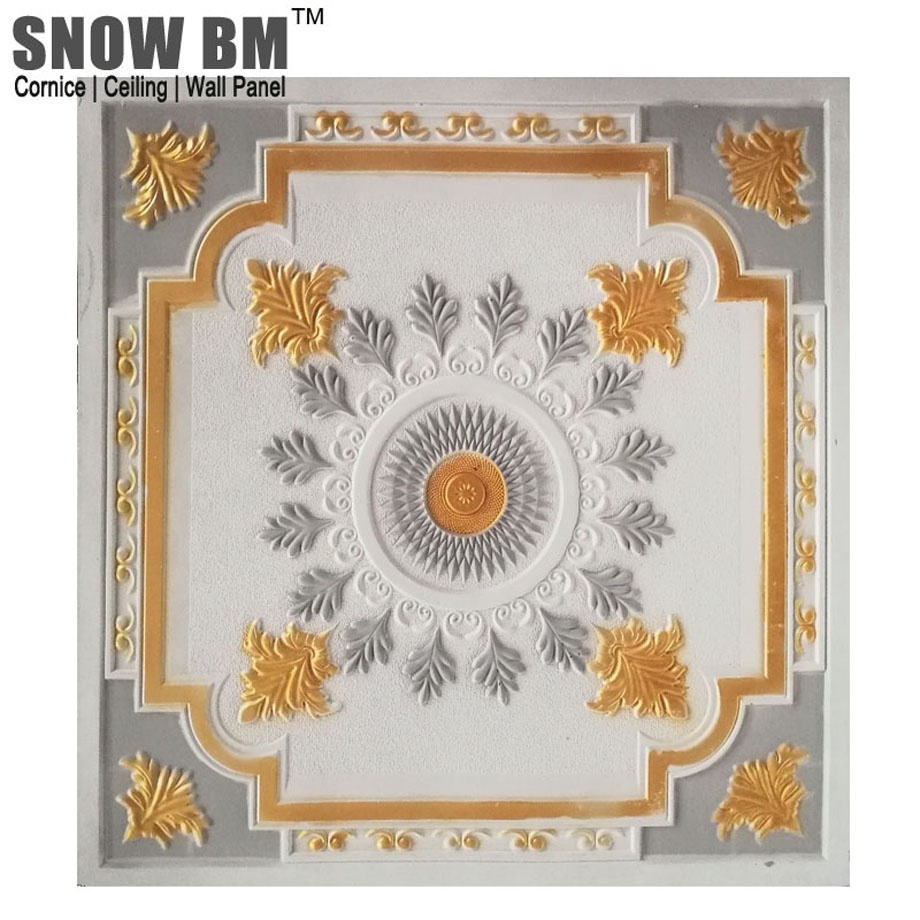 High quality with smoke-proof moisture-resistance flower design artistic style gold gypsum ceiling tile