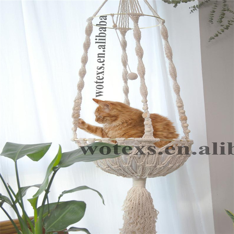 PH792 Cute boho Crochet rope pet furnitures Macrame cat hammock Woven hanging dog bed Macrame wall cat swing lover gifts