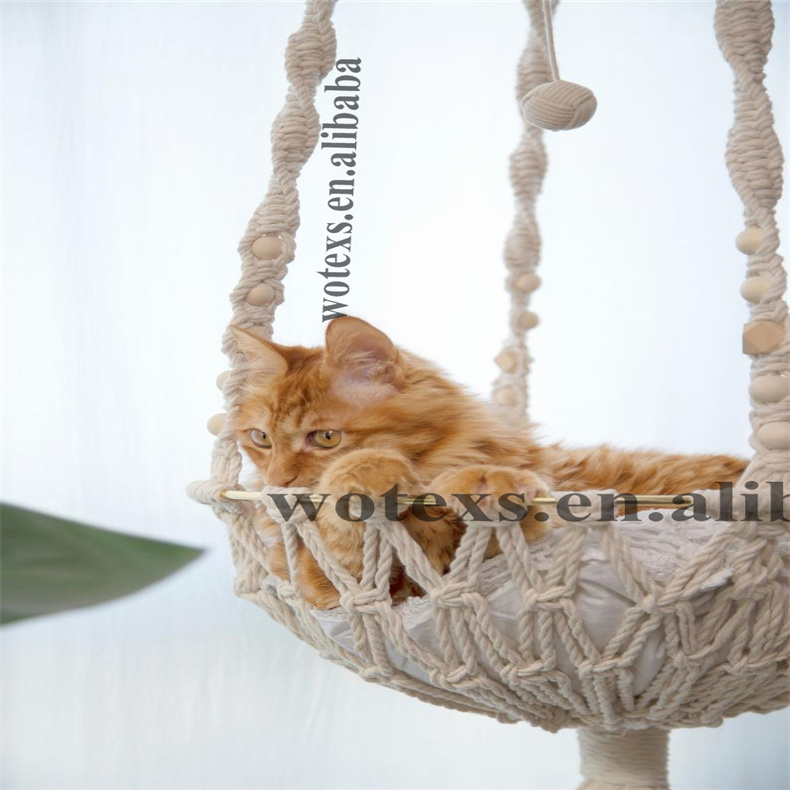 PH792 Cute boho Crochet rope pet furnitures Macrame cat hammock Woven hanging dog bed Macrame wall cat swing lover gifts