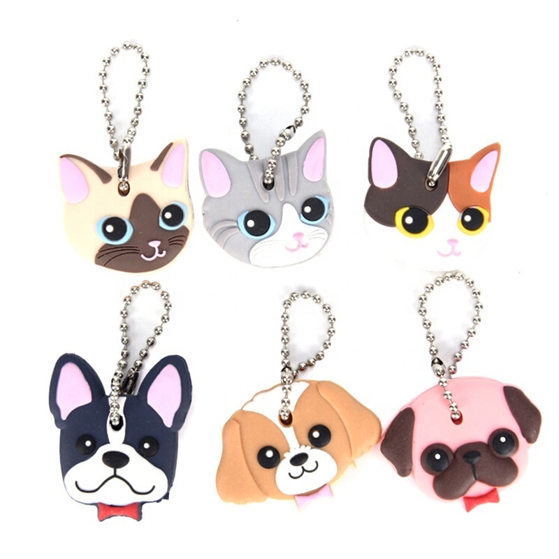 Cute Dog/Cat Shape Silicone Key Cover PVC Rubber Lovely Key Cap Keychain Key Holder Key Ring Women Bag Phone Charm