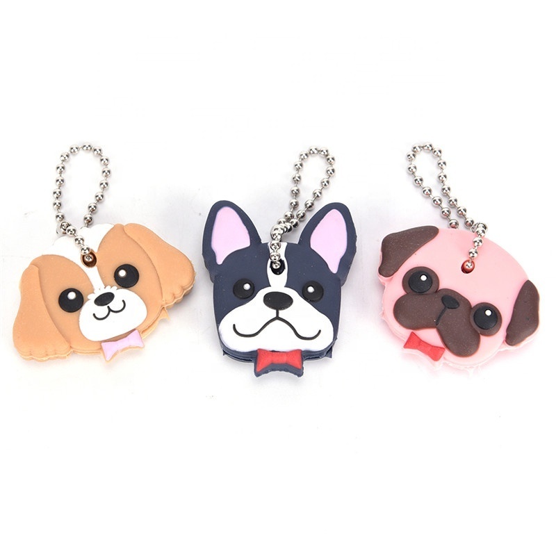 Cute Dog/Cat Shape Silicone Key Cover PVC Rubber Lovely Key Cap Keychain Key Holder Key Ring Women Bag Phone Charm