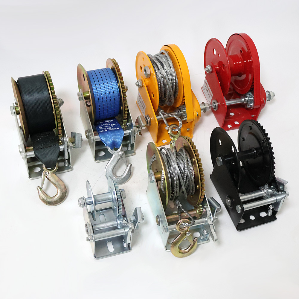 Hot selling manual hand winch in factories, winch for sale manual crank belt winches, marine trailer traction boat winch