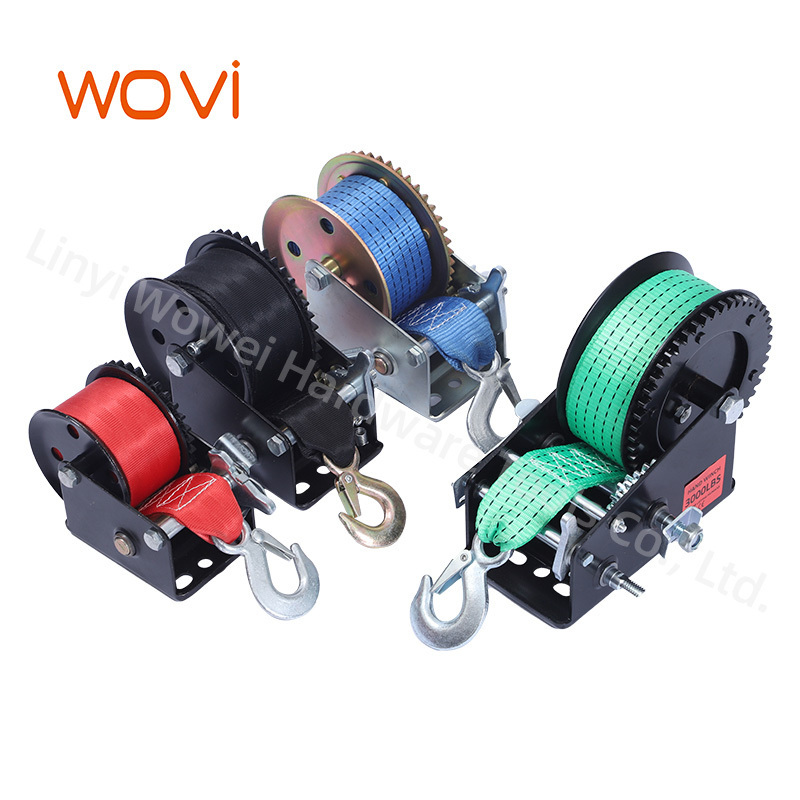 High Quality Mini Hand Winch 2000LBS Trailer Winch Horizontal Lifting Hand Crank Small Winch Wire Rope Cable Strap Webbing