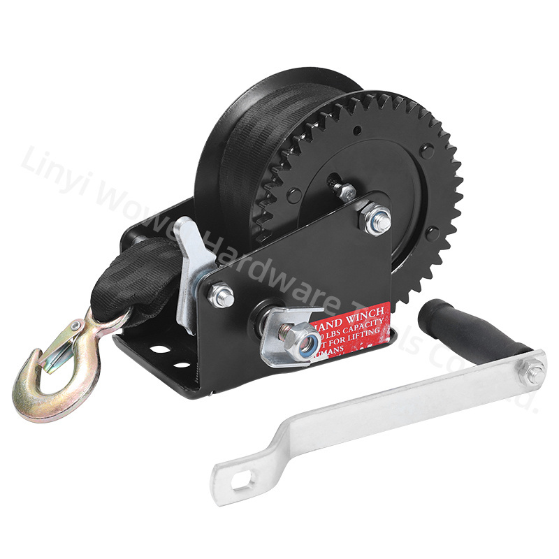 High Quality Mini Hand Winch 2000LBS Trailer Winch Horizontal Lifting Hand Crank Small Winch Wire Rope Cable Strap Webbing