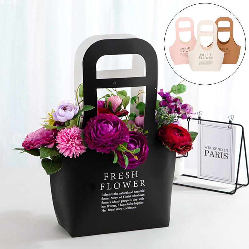 Kraft Paper Flowers Box Handbag Foldable Rose Florist Bouquet Gift Wedding Gift Packing Bag Valentine's Day Party Decoration