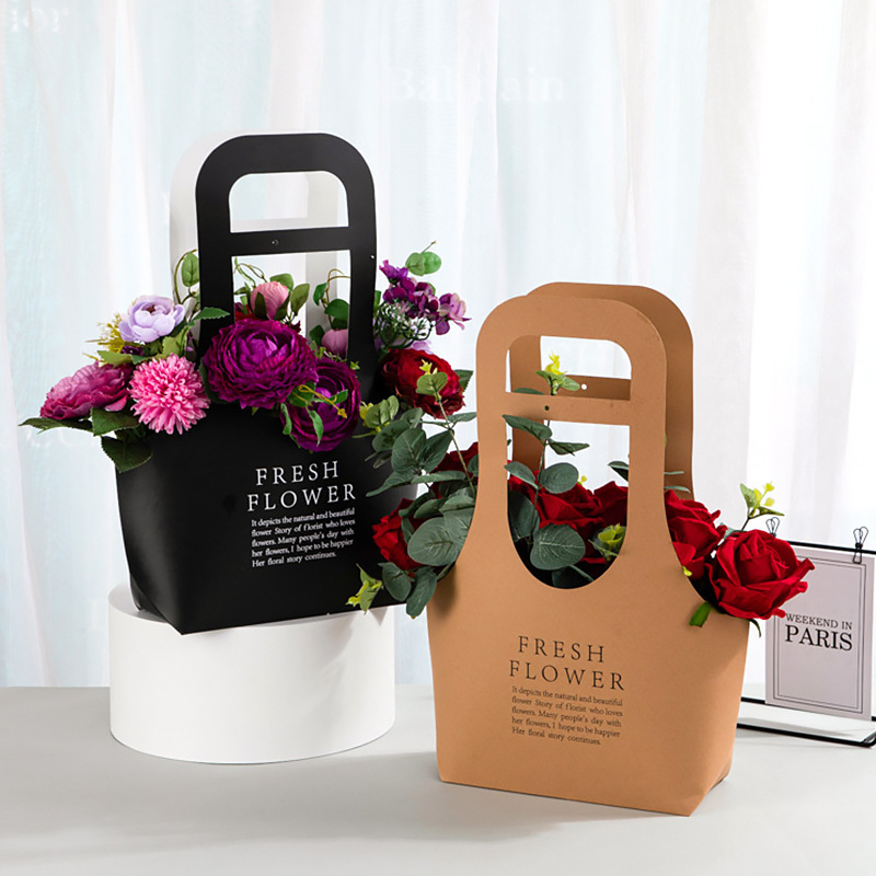 Kraft Paper Flowers Box Handbag Foldable Rose Florist Bouquet Gift Wedding Gift Packing Bag Valentine's Day Party Decoration