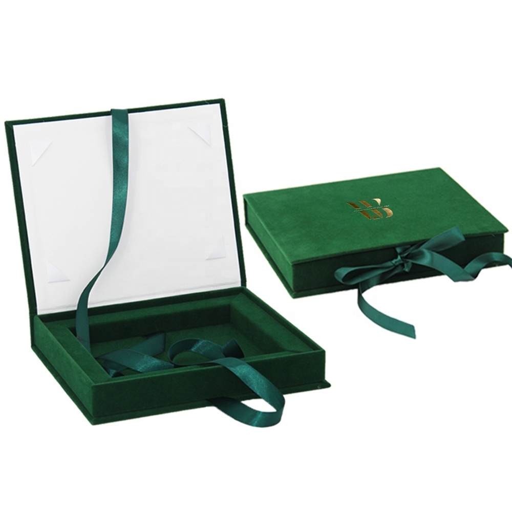 Recycled Wholesale Luxury Velvet Hardcover Invitations Box With Ribbon Closure Paper Boxes Magnet Lid Frame Storage Package