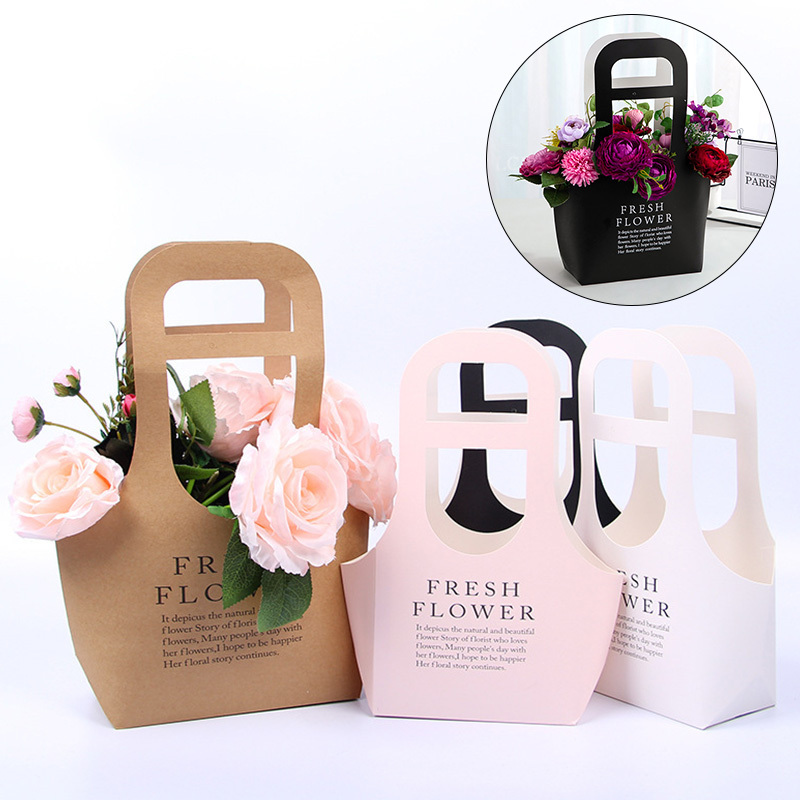 Kraft Paper Flowers Box Handbag Foldable Rose Florist Bouquet Gift Wedding Gift Packing Bag Valentine's Day Party Decoration