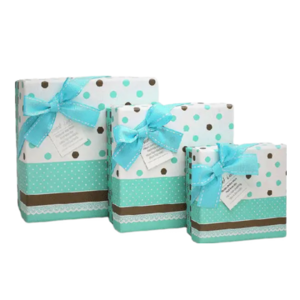 Customizable white chocolate mint dots polka dots pattern high-end gift box with lid and logo stamping and ribbon bow