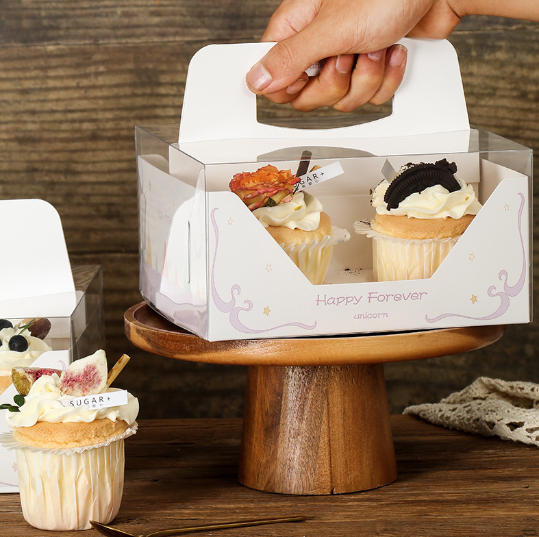 banana fruit cake cardboard boxes with logo and window for cupcake brownie pastry gold foil