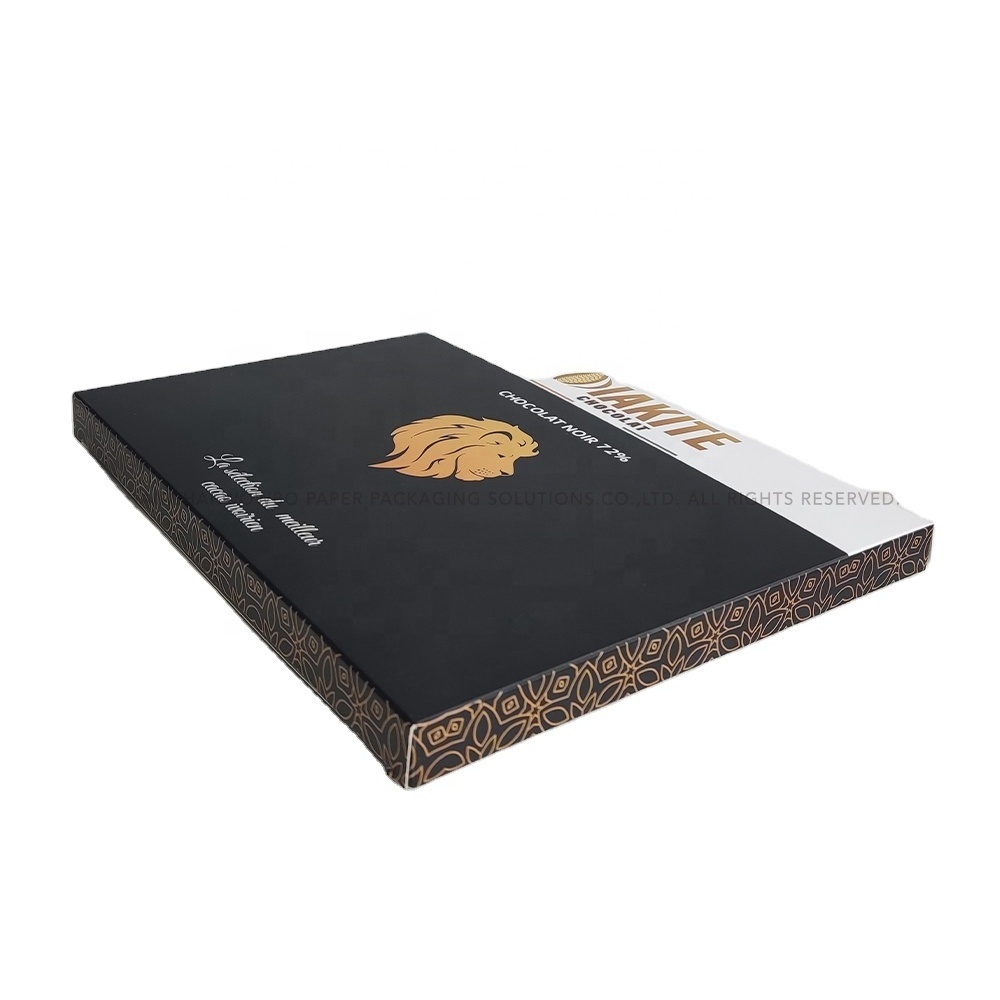 Luxury Gold Foiled Lion Shaped Image Logo Printed Recyclable Food Grade Black & White Square Paper Cardboard Chocolate Bar Box