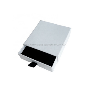 Elegant Fancy Rigid White Square Drawer Box with Black Velvet Texture EVA insert Black Ribbon Pull Tab for Chocolate Candy