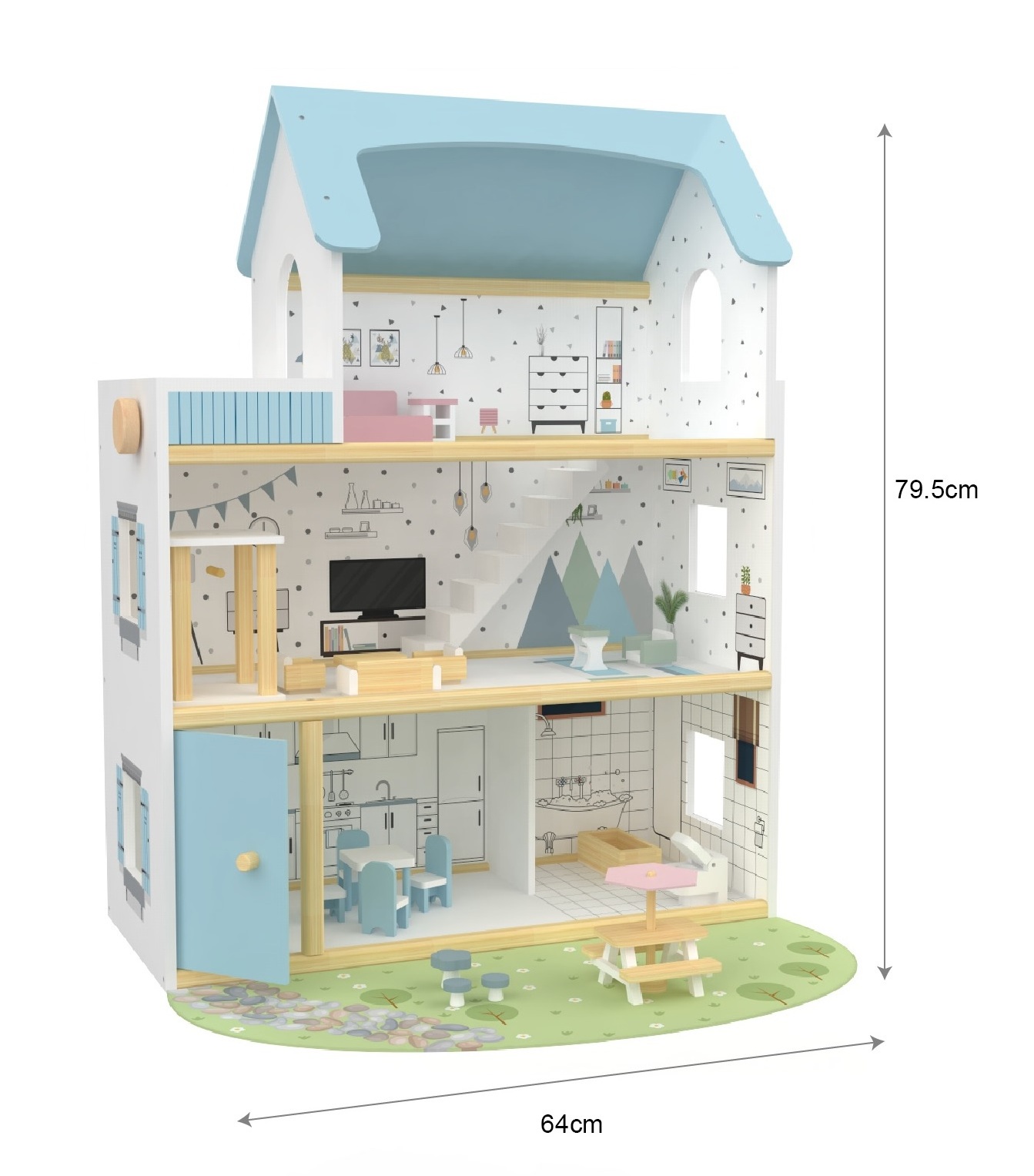 Wooden Country Life Dollhouse 3 floor toddlers pretend toys wooden miniatures and dollhouse Girls Educational Toys