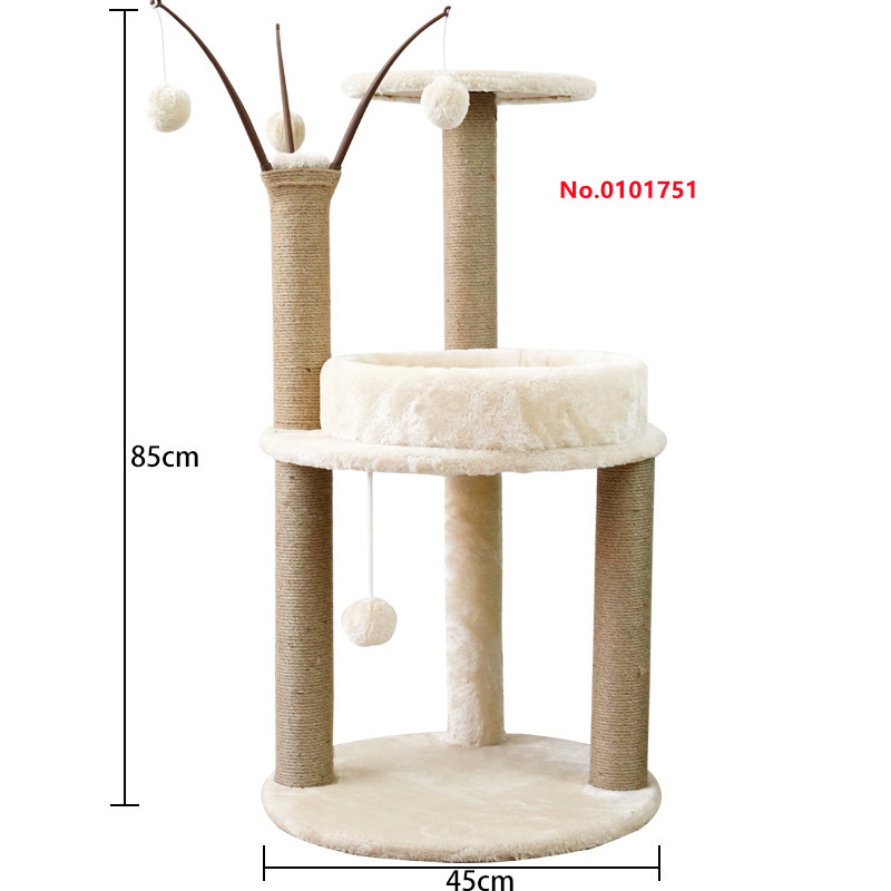 High Quality Natural Hemp Climbing Interactive Sisal Scratcher Funny Activity Tree Tower House With Hammock For Cats Furniture