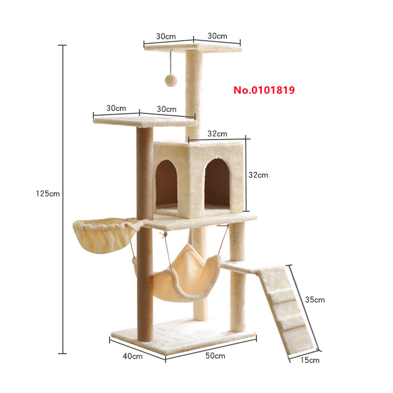 Multilayer Wooden Climbing Cat Condo Scratching Post Cat Scratcher Tree Tower House Furniture With Platform Hammock