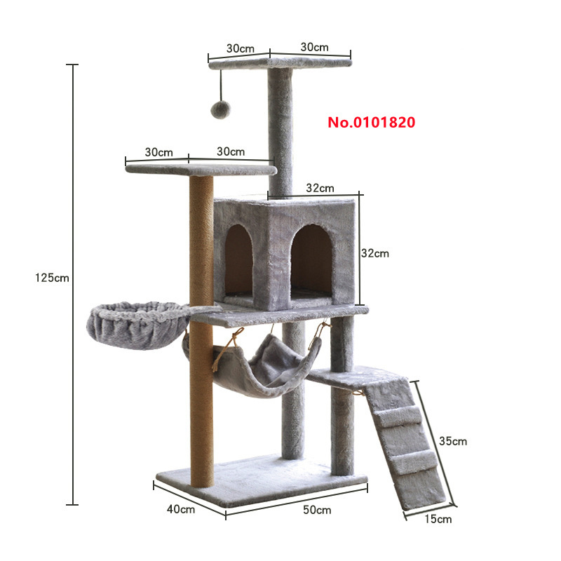 Multilayer Wooden Climbing Cat Condo Scratching Post Cat Scratcher Tree Tower House Furniture With Platform Hammock