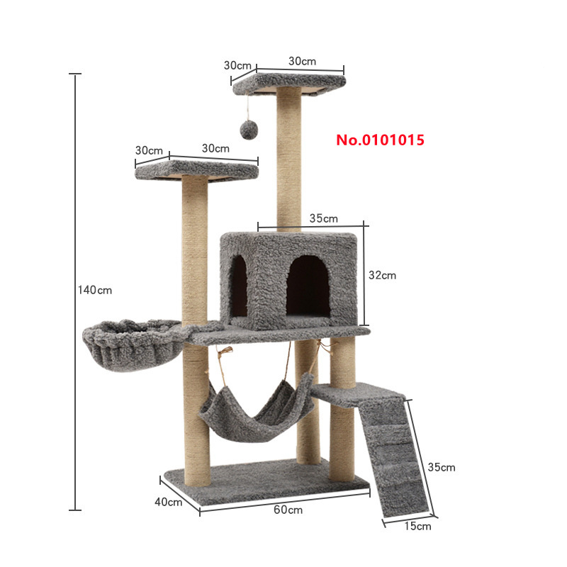 Multilayer Wooden Climbing Cat Condo Scratching Post Cat Scratcher Tree Tower House Furniture With Platform Hammock