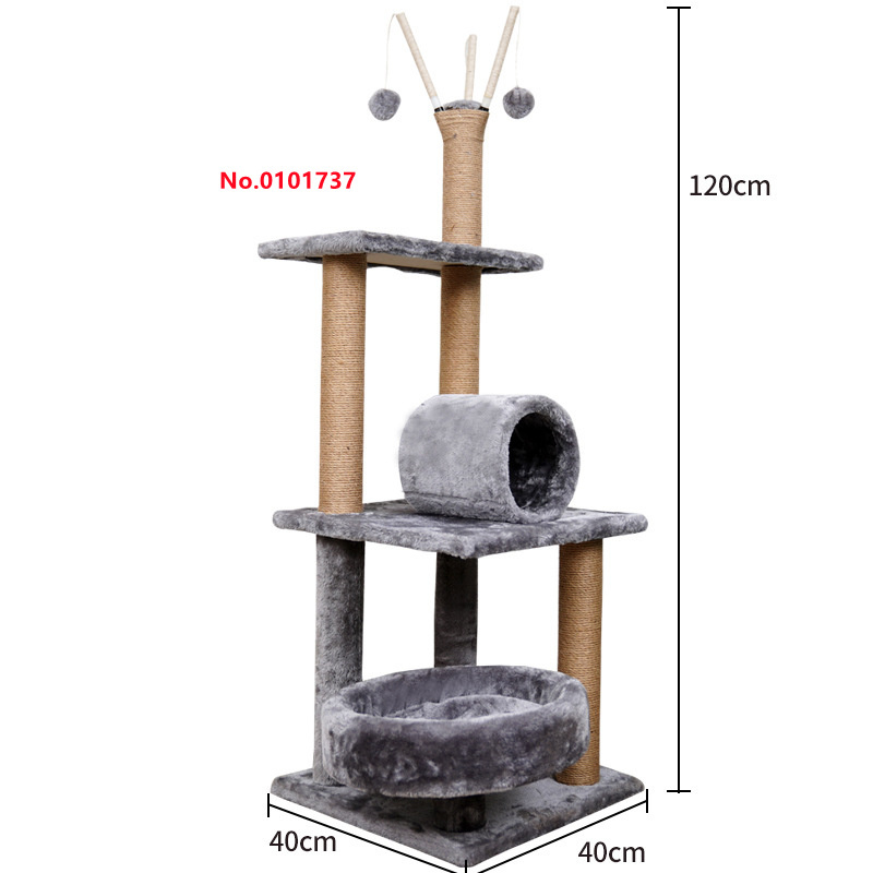 High Quality Natural Hemp Climbing Interactive Sisal Scratcher Funny Activity Tree Tower House With Hammock For Cats Furniture