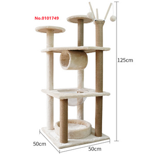 High Quality Natural Hemp Climbing Interactive Sisal Scratcher Funny Activity Tree Tower House With Hammock For Cats Furniture