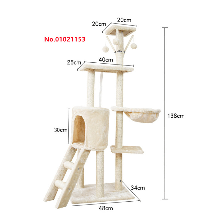 High Quality Natural Hemp Climbing Interactive Sisal Scratcher Funny Activity Tree Tower House With Hammock For Cats Furniture