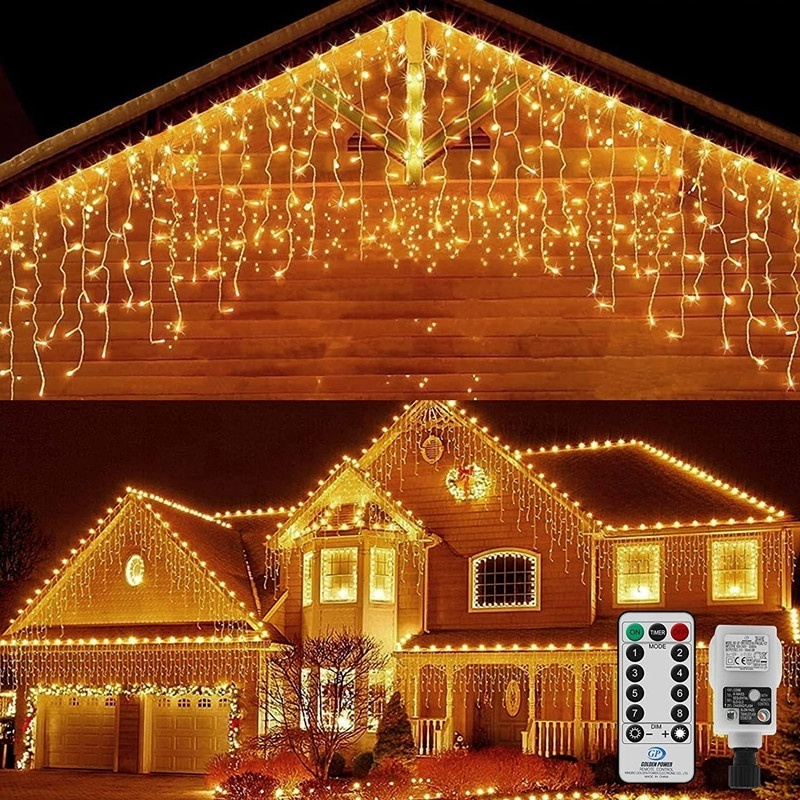 20m Icicle Light Outdoor Curtain Fairy Lights Mains Powered Outside Ice Lights with 108 Drops for Indoor Gazebo Balcony