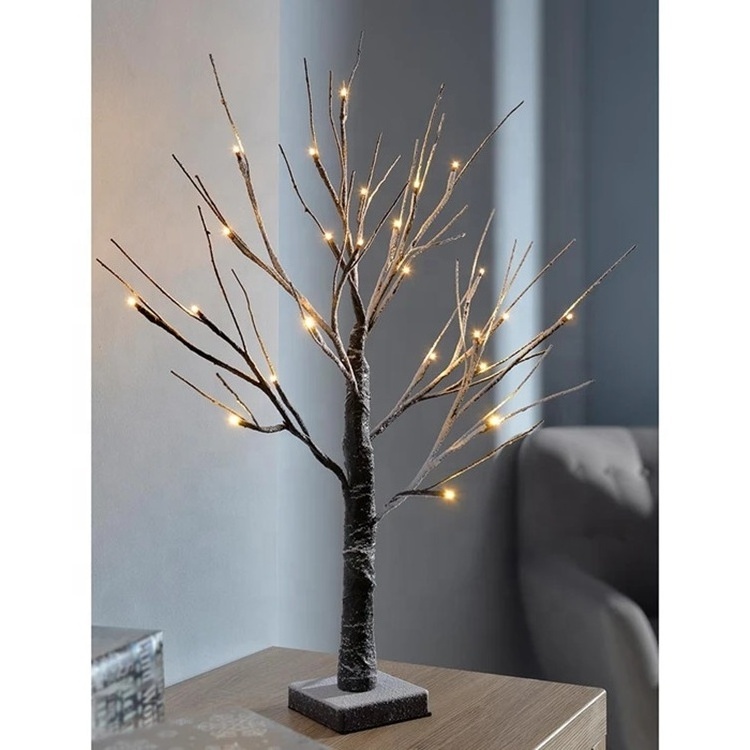 LED Twig Christmas Tree with Snow Effect Decoration- Brown/Warm White