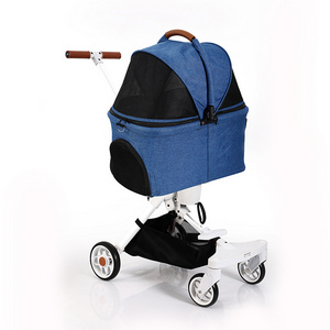 Wholesale Dog Outing Stroller Portable Double Deck Pet Stroller Detachable Cat Travel Four 4 Wheel Stroller