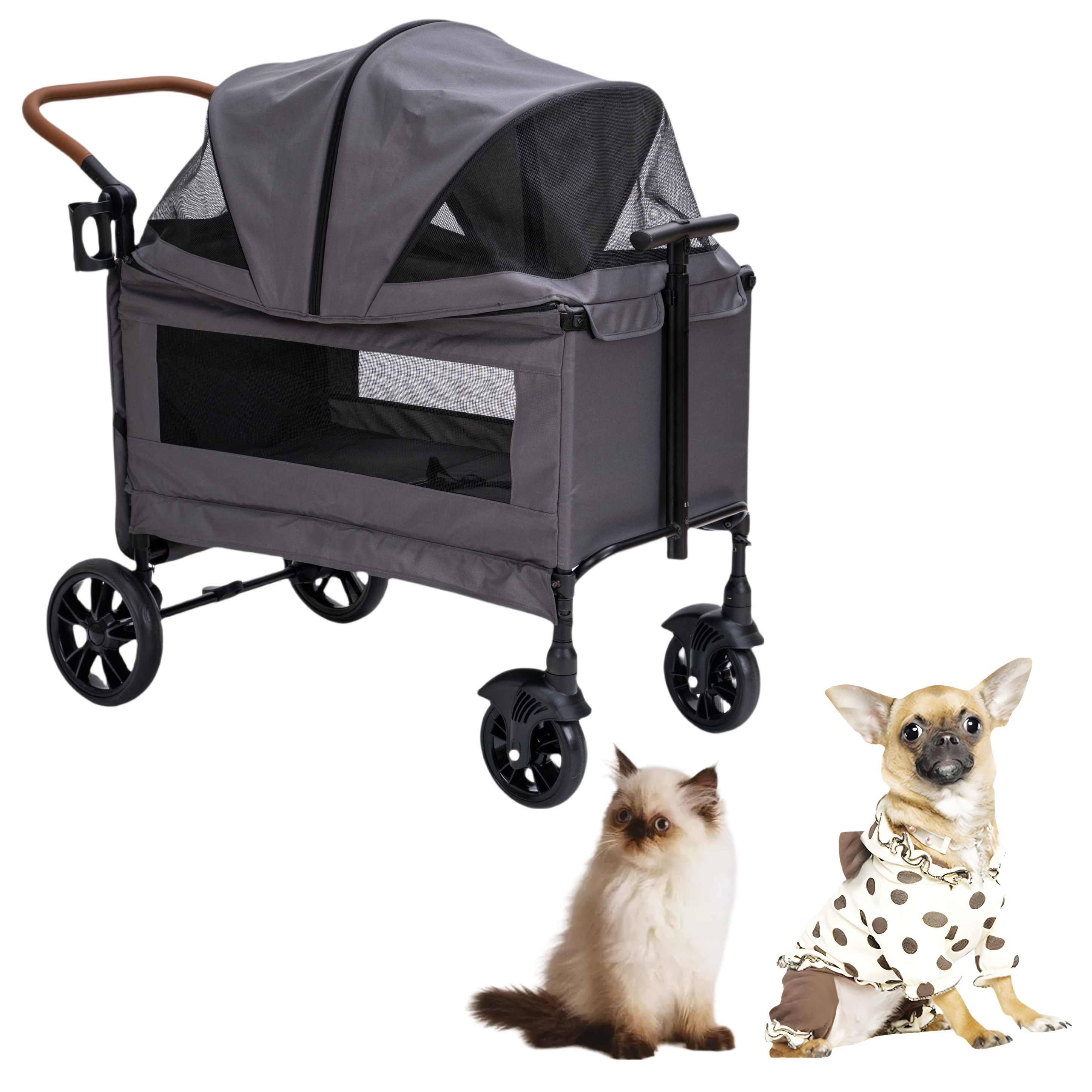 50kgs Bearing Large Capacity Four Seasons Universal Multifunctional Pets Cart Breathable Windproof Foldable 3 In 1 Pet Stroller