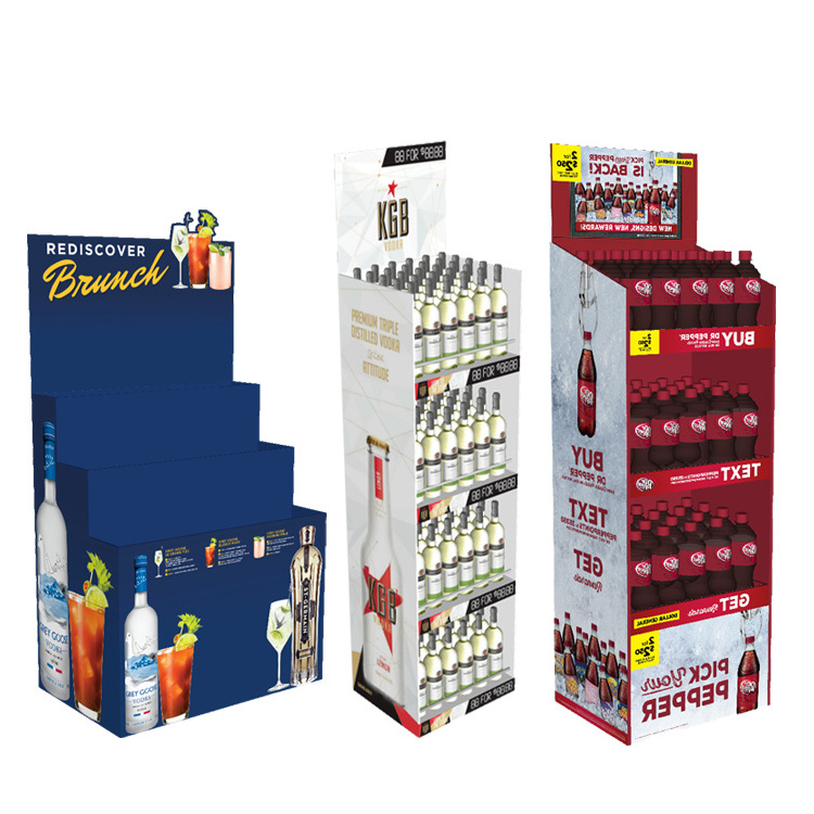 New Design Customized Printing Promotion Cardboard Corrugated Wine Floor Display Stand Rack for Retail