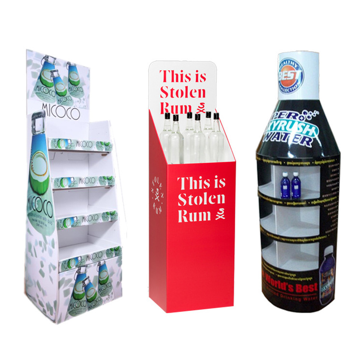 New Design Customized Printing Promotion Cardboard Corrugated Wine Floor Display Stand Rack for Retail