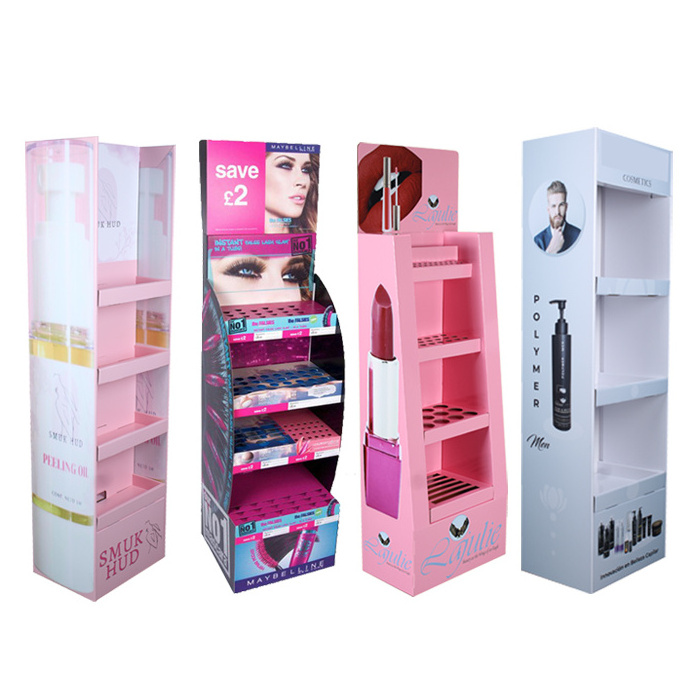 Shopping Mall Makeup Display Shelf / Cosmetic Display Racks/ Paper Floor Display Stand for Makeup Cardboard Display Stand