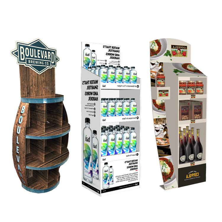 New Design Customized Printing Promotion Cardboard Corrugated Wine Floor Display Stand Rack for Retail