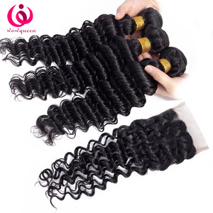 free sample cheap wholesale deep wave curly hair bundles Cambodian  100%virgin human hair with closure lace frontal vendors