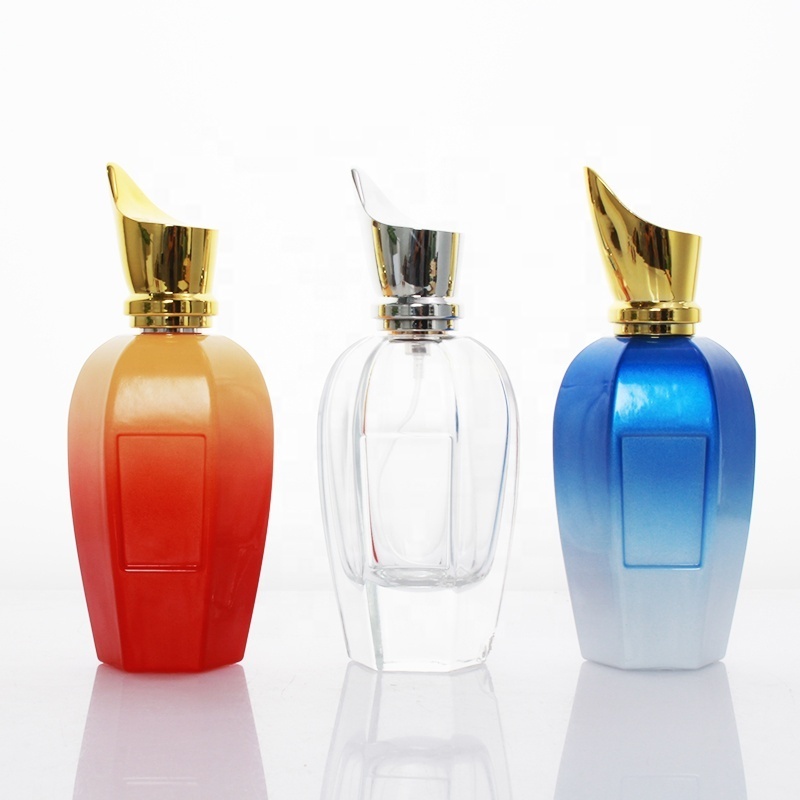 In stock 50ml crimp spray colorful flocking velvet glass perfume bottles 50ml 100ml with gift box