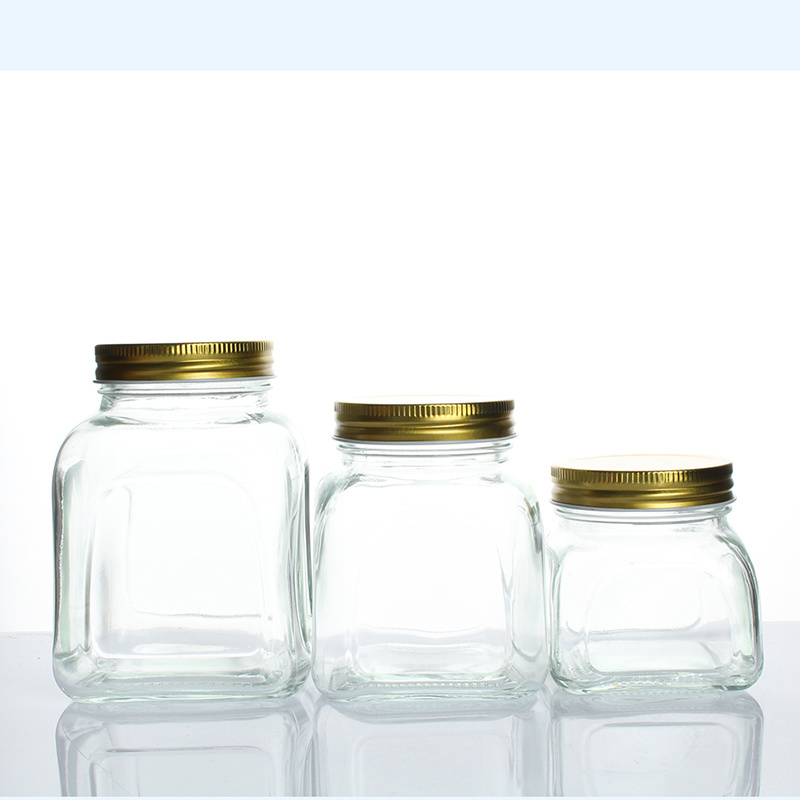 wholesale honey pot glass food jar 250ml 500ml 750 unique Canning Jars with metal lid