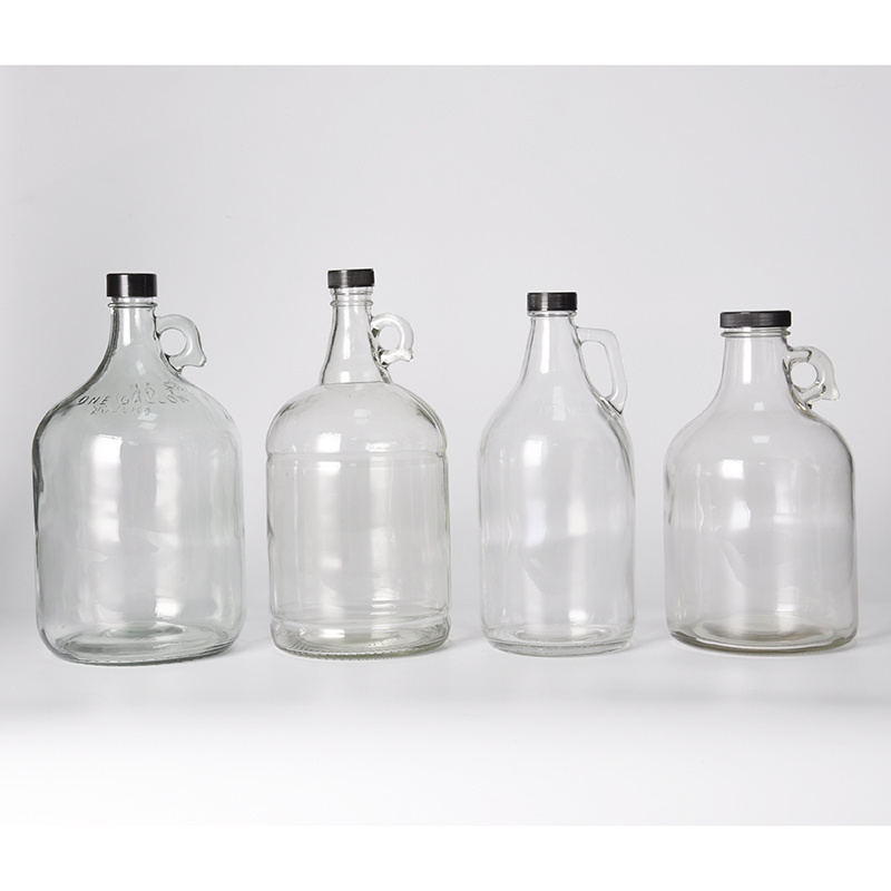 hot sale Empty Package Water Alcohol 1 Gallon 128 oz Flint Clear Pistol Grip Round Glass Jug Beer Bottle