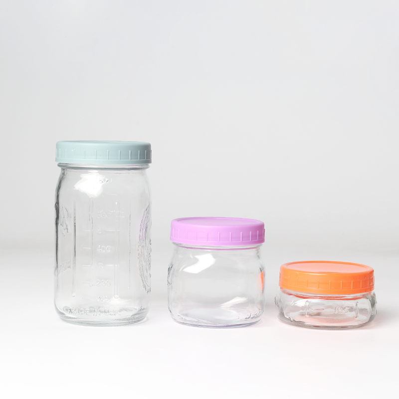 wholesale 1000ml/500ml/250ml wide mouth air tight mason glass jars with plastic colorful lid for food