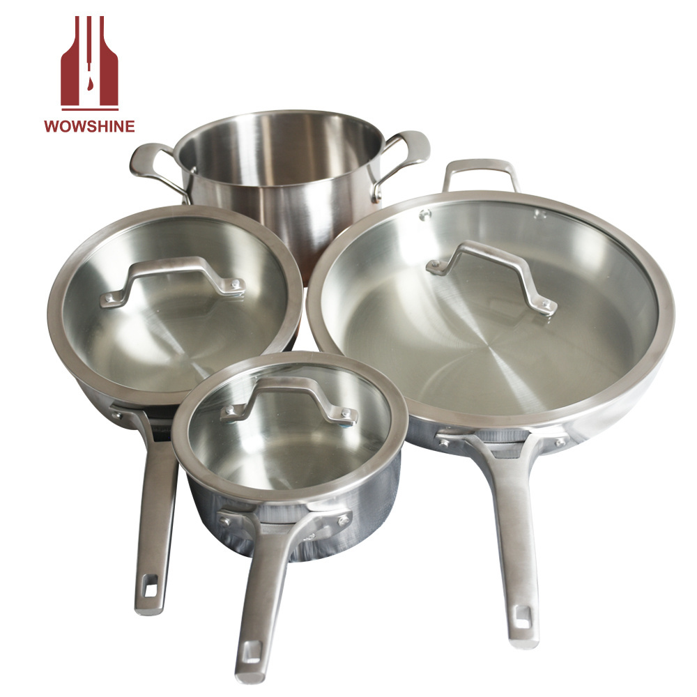 wowshine 7-Piece Pots and Pans Set, Stainless Steel Kitchen Cookware with Stay-Cool Handles, Dishwasher Safe, Silver