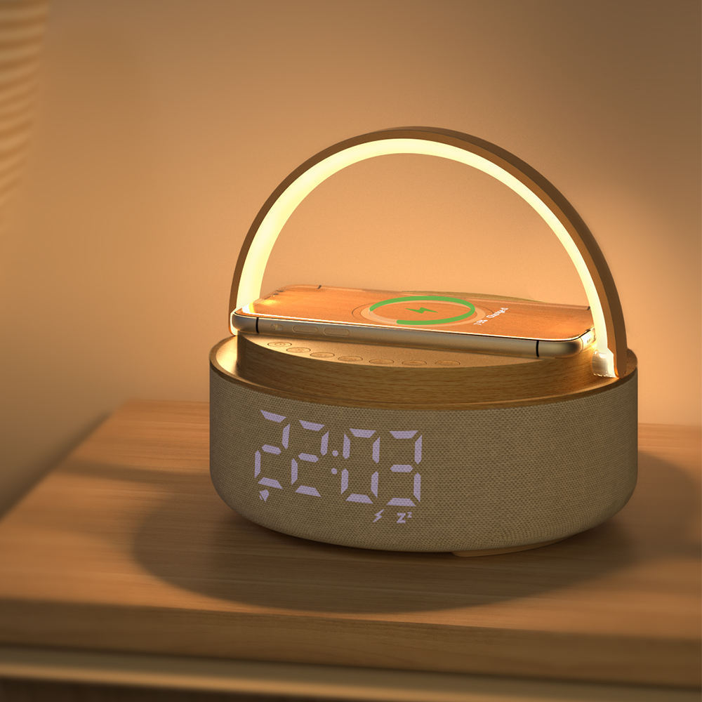 2024 Newest High-quality multi-function Bluetooth wireless speaker wireless fast charging alarm clock FM night light portable