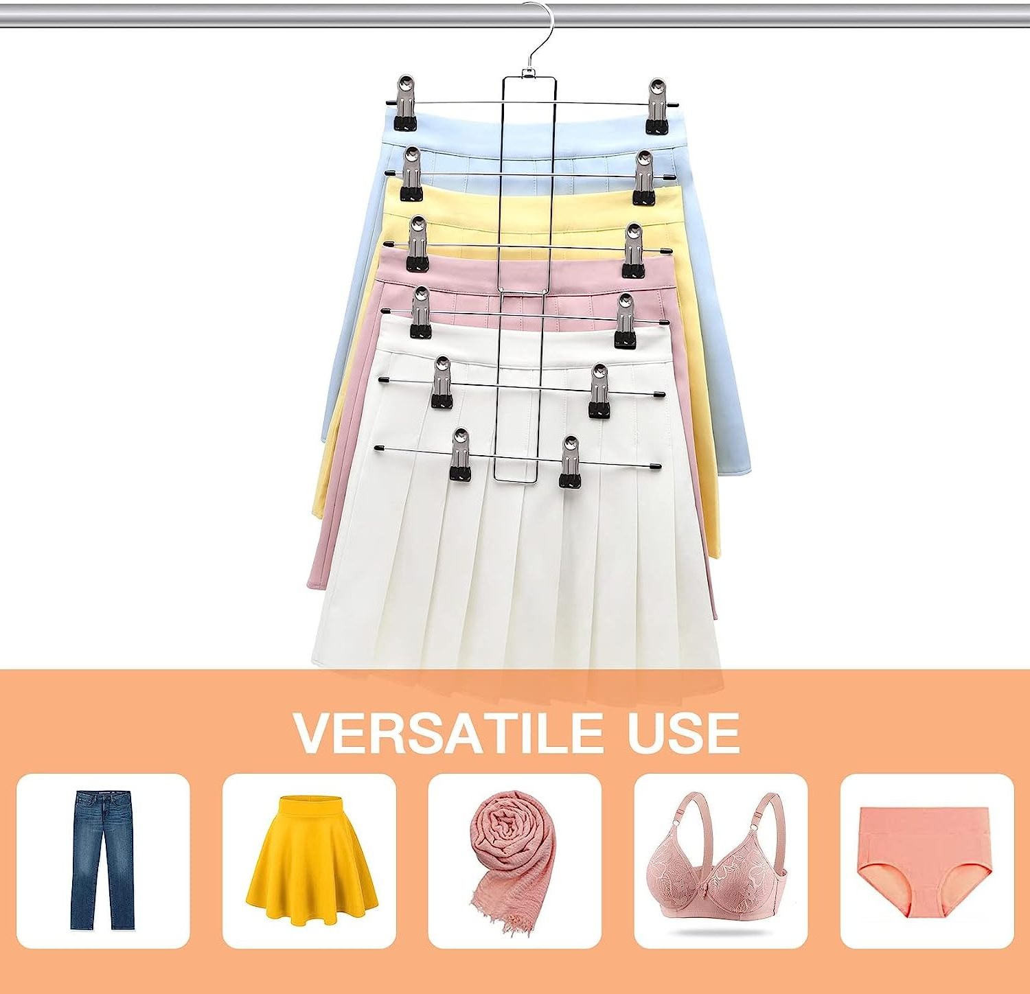 Multifunctional Space Saving Magic Clothes Jeans Skirts Hanger Closet Organizer Foldable Metal 6 Tier Pants Hangers with Clips