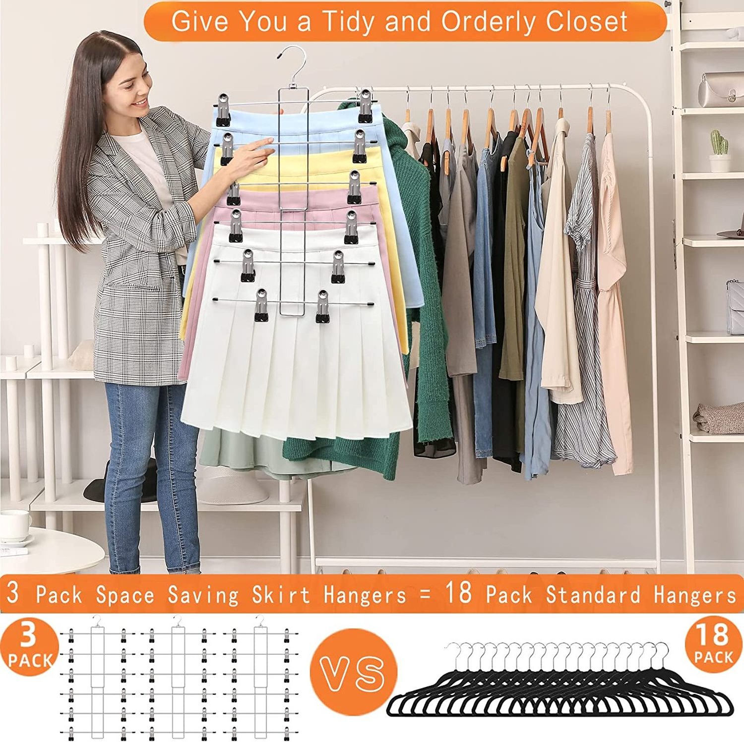 Multifunctional Space Saving Magic Clothes Jeans Skirts Hanger Closet Organizer Foldable Metal 6 Tier Pants Hangers with Clips