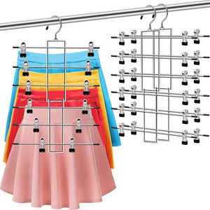 Multifunctional Space Saving Magic Clothes Jeans Skirts Hanger Closet Organizer Foldable Metal 6 Tier Pants Hangers with Clips