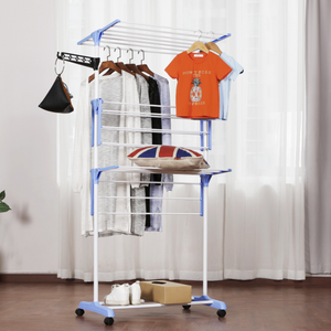 Hot sale 3 layer cloth hanger rack with moving wheels rolling hanger rack