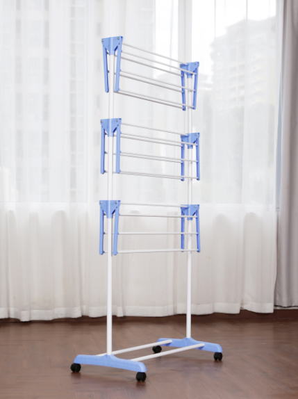 Hot sale 3 layer cloth hanger rack with moving wheels rolling hanger rack